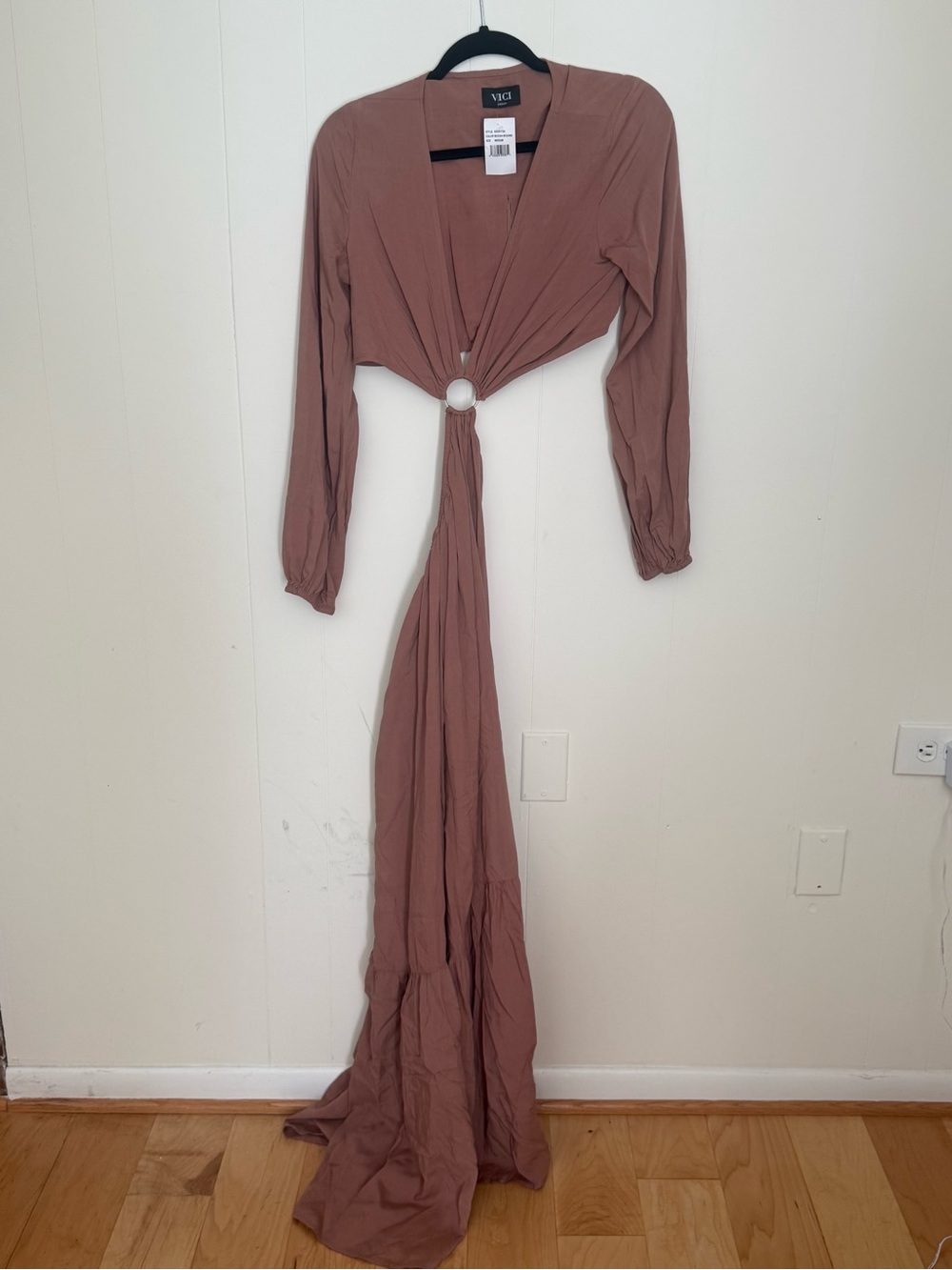 VICI Dusty Mauve Long Sleeve Maxi Dress with Ring-Tie
